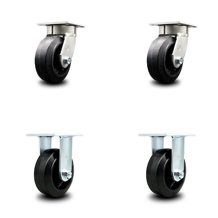 5 Inch Kingpinless Rubber On Steel Wheel Swivel Caster Swivel 2 Rigid SCC, 2PK